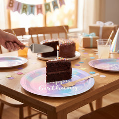Luminous Iridescent 9" Happy Birthday Plates - 8 Pack