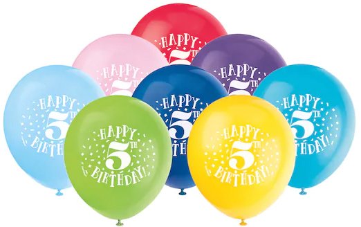 8ct, 12" 5Th Happy Birthday Printed Latex Balloon