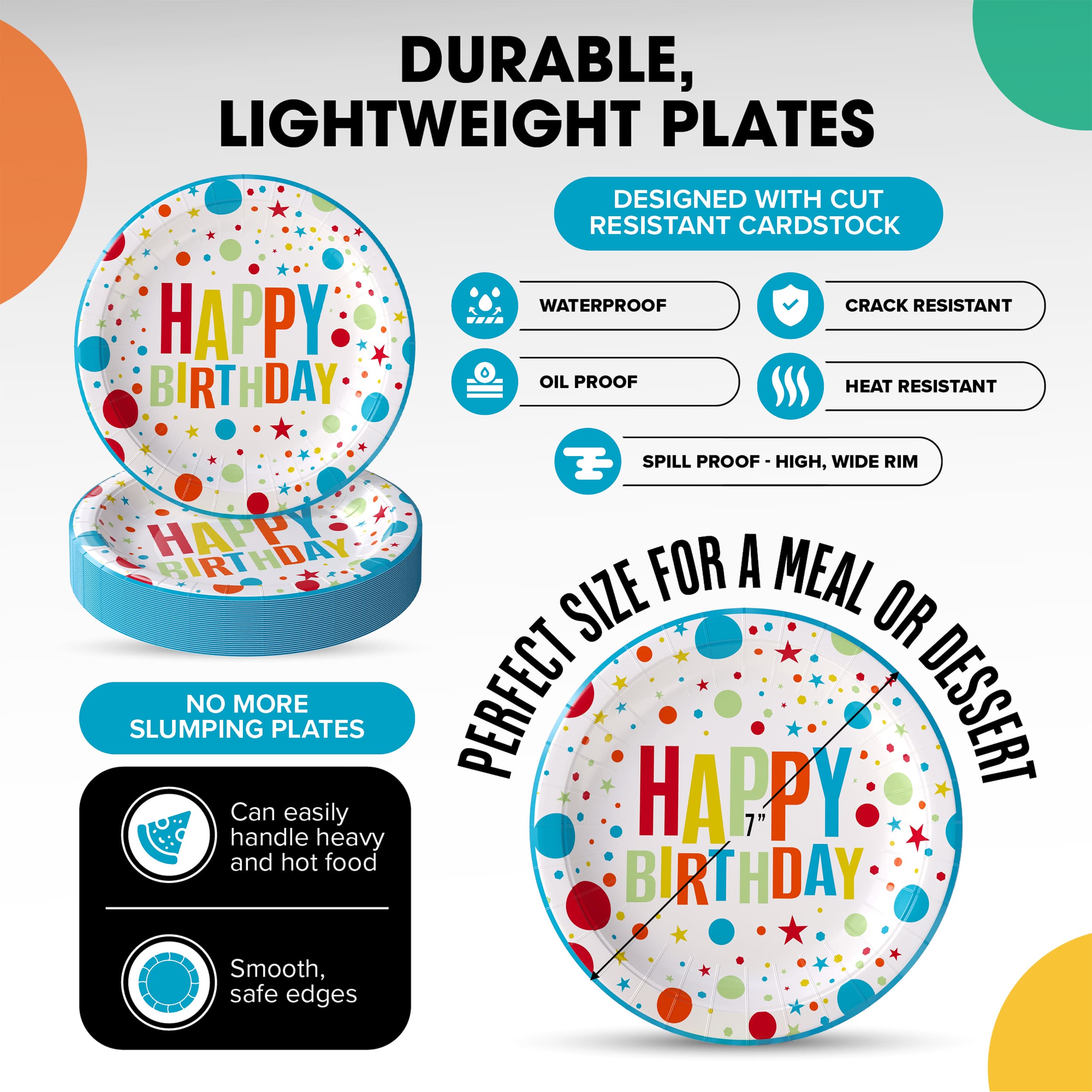 7 In. Birthday Print Paper Plates - 50 Ct.| Case of 20