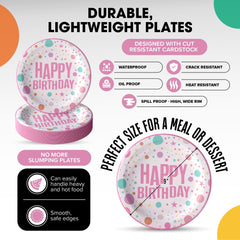 9 In. Pink Birthday Print Paper Plates - 50 Ct.| Case of 20