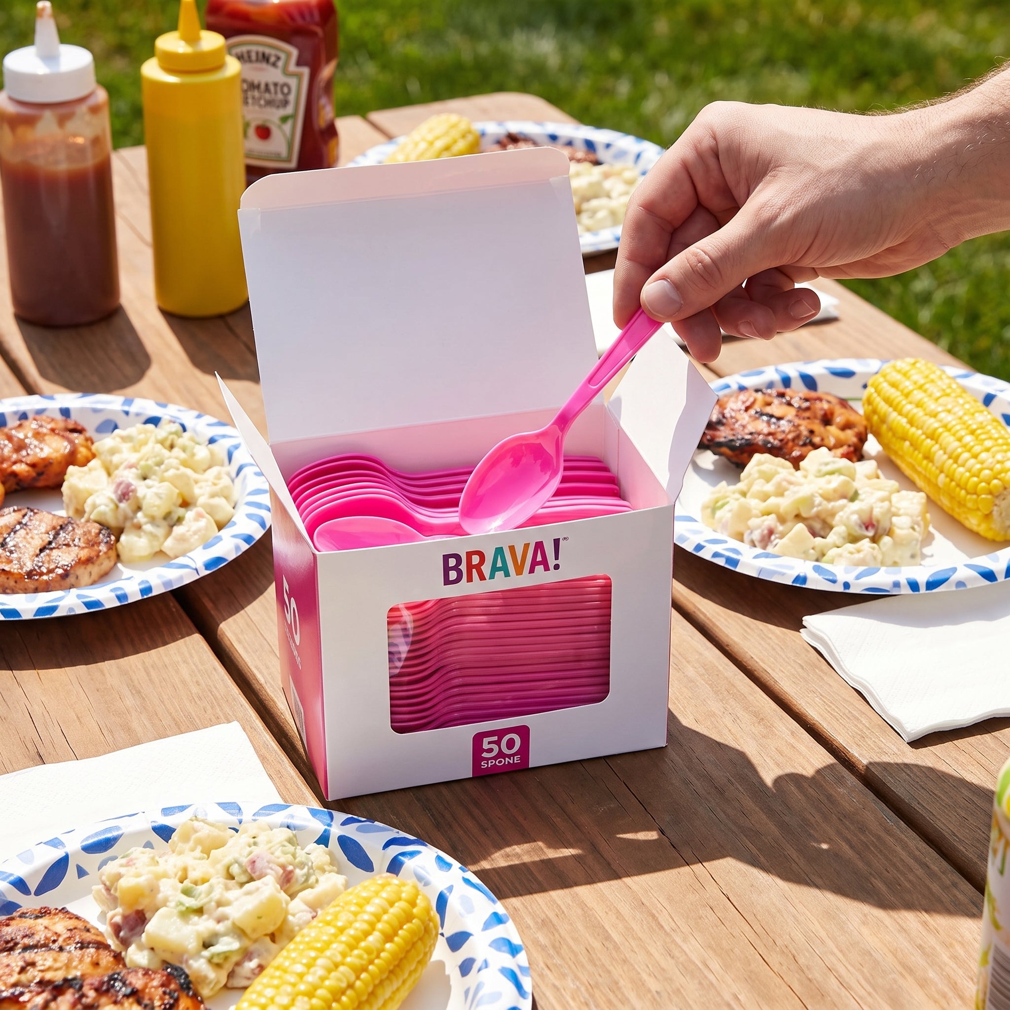 Bright Pink Heavy-Duty Plastic Spoons - 7.5 in. - 50 Pack