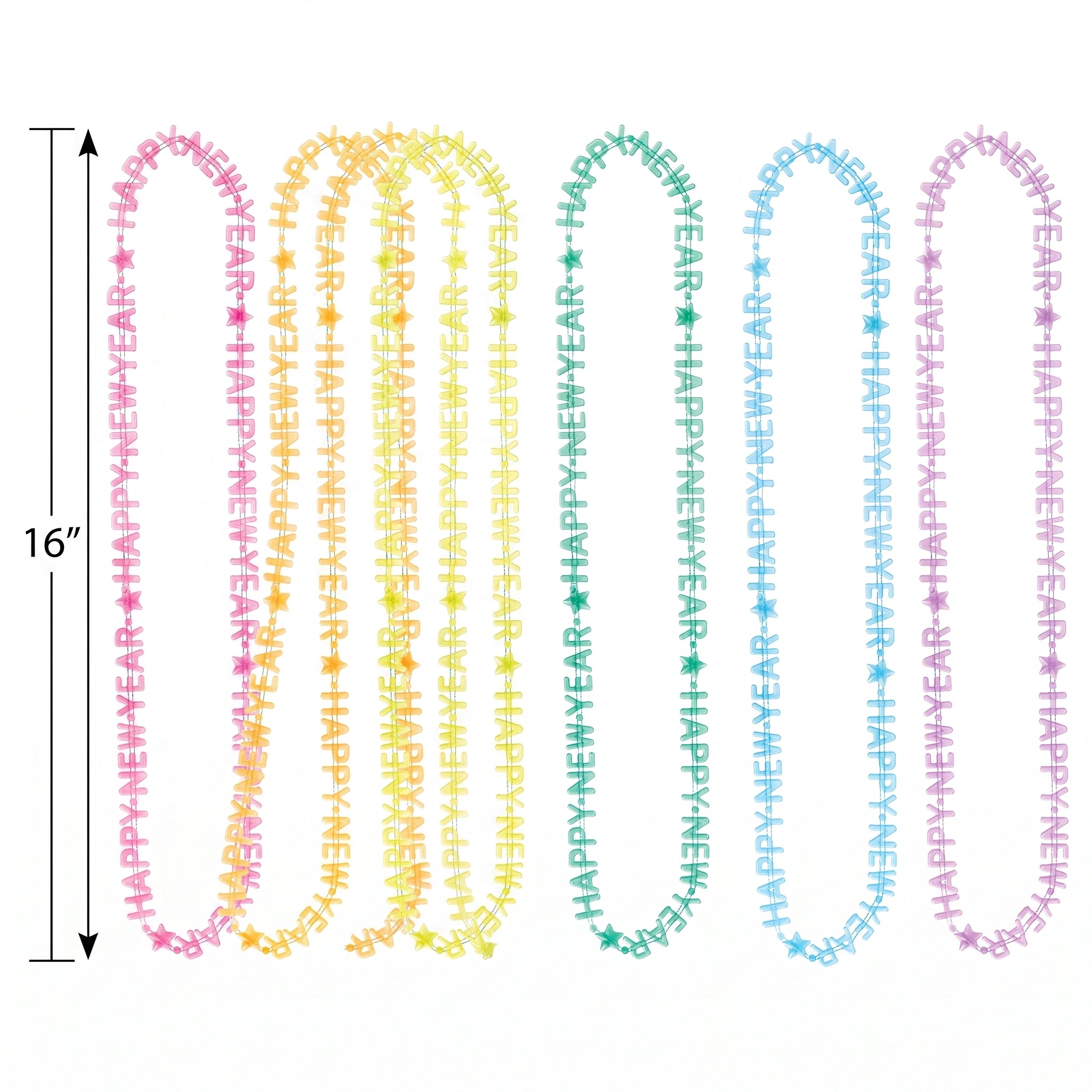 "Happy New Year" Glow-in-the-Dark Necklace Set - Multi-Colored, 6-Pack