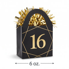 Elegant Sweet 16 Balloon Weight - Black & Gold Tote Design