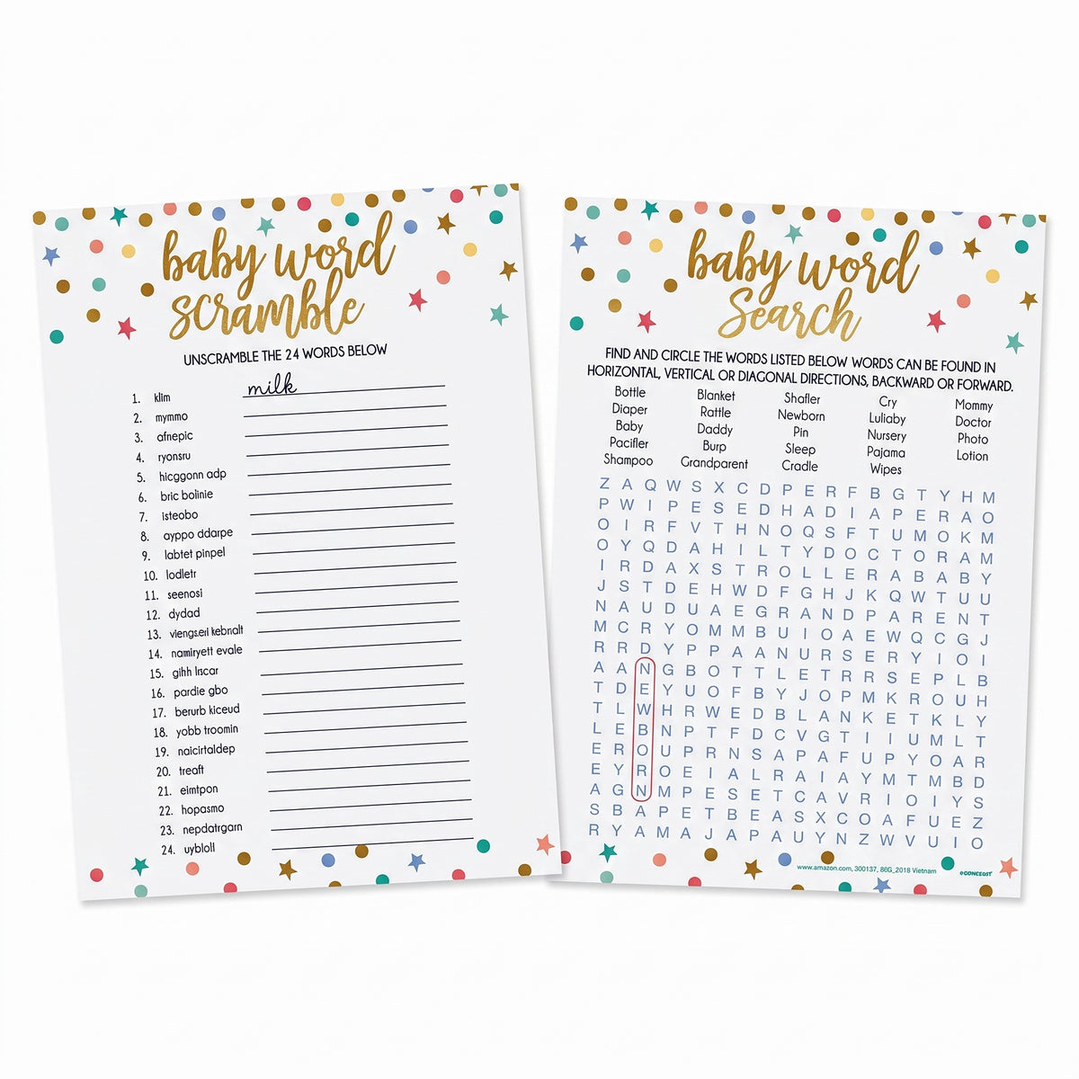 Baby Shower Word Scramble & Search Game Set