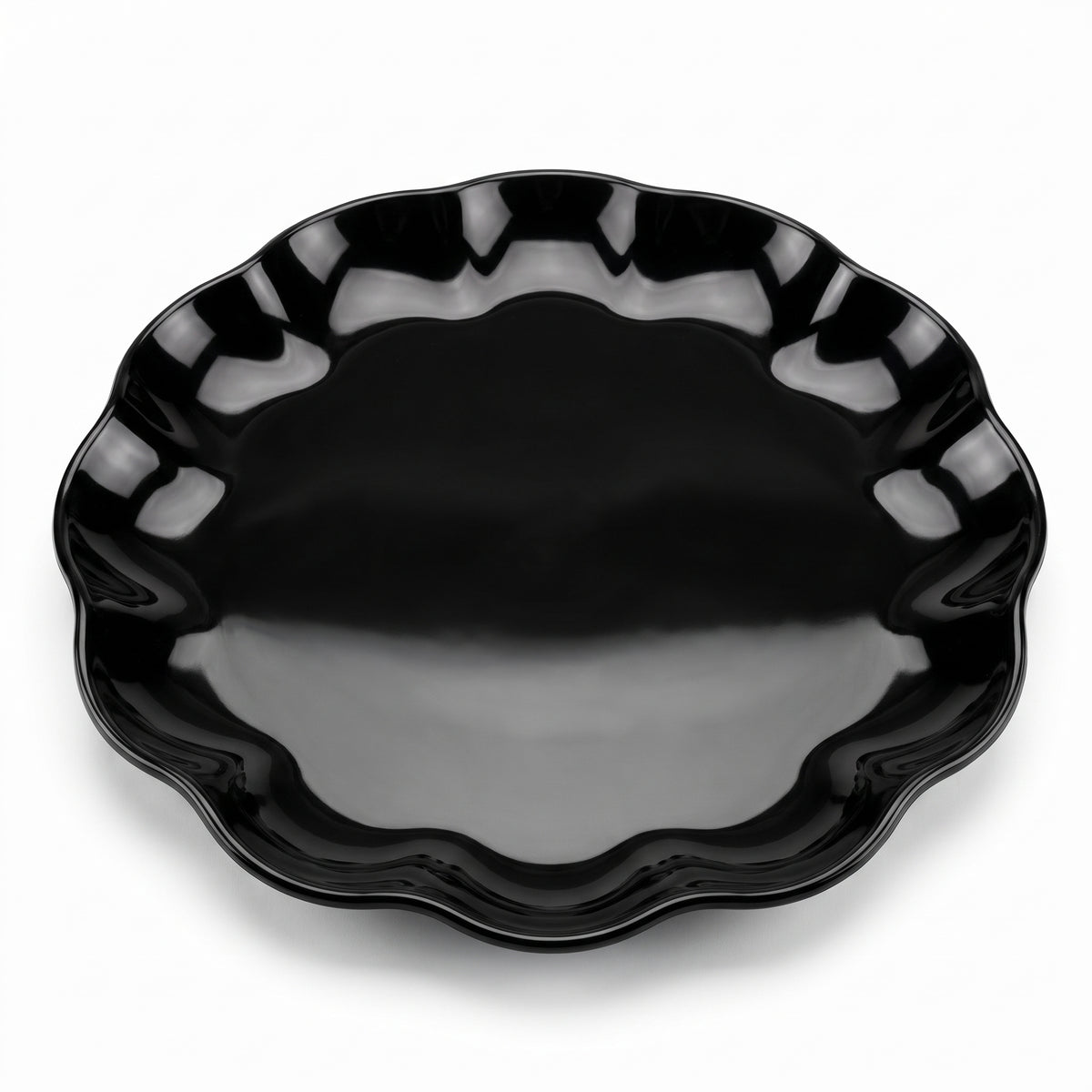 Black Scalloped Round Plastic Serving Tray - 12 In.