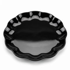 Black Scalloped Round Plastic Serving Tray - 12 In.