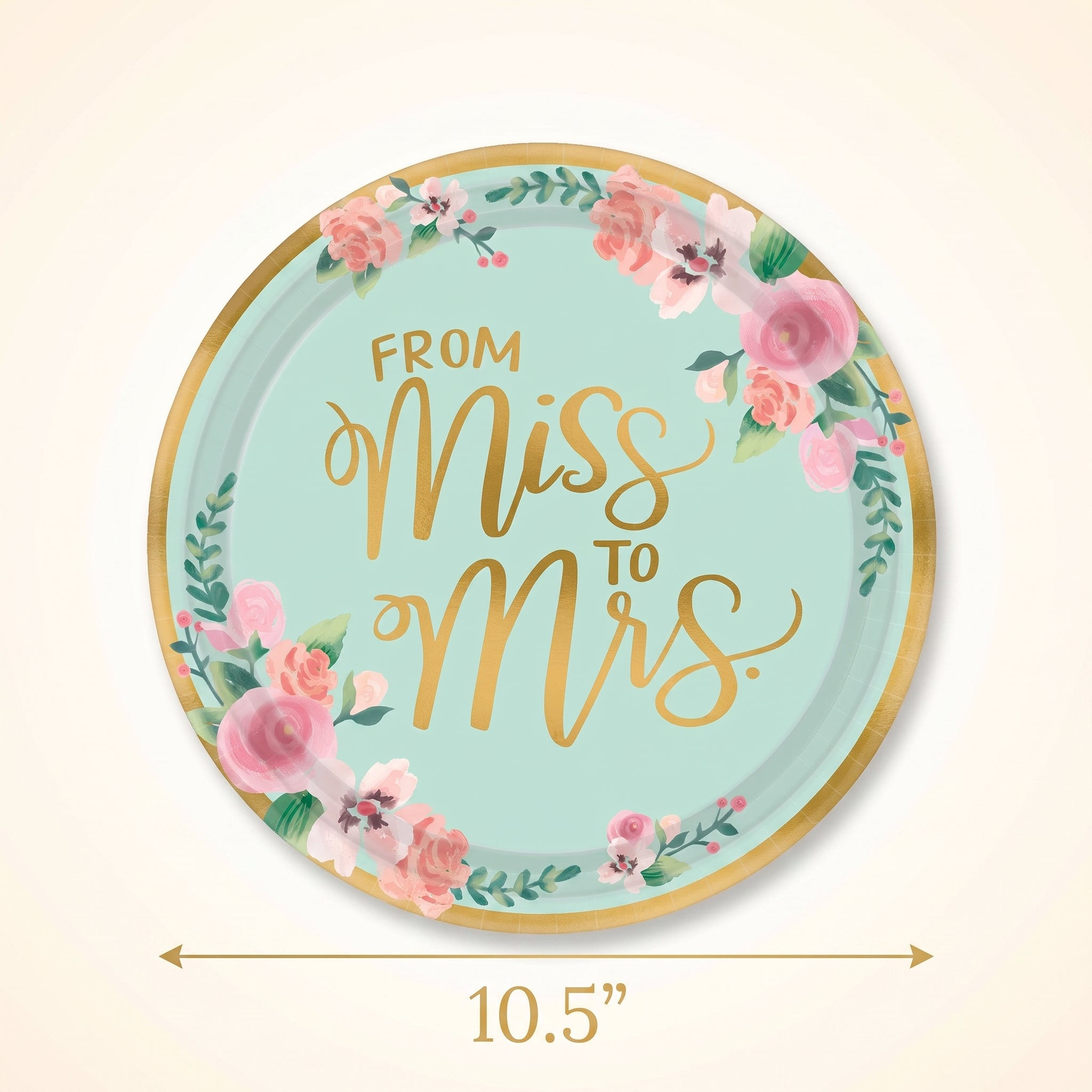 "From Miss to Mrs." Metallic Mint Floral Wedding Plates, 10.5-Inch, 8-Pack