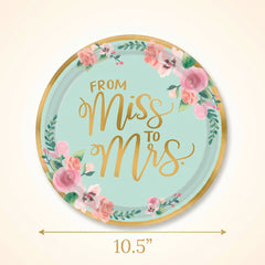 "From Miss to Mrs." Metallic Mint Floral Wedding Plates, 10.5-Inch, 8-Pack