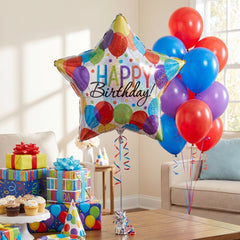 Star-Shaped Metallic Happy Birthday Balloon