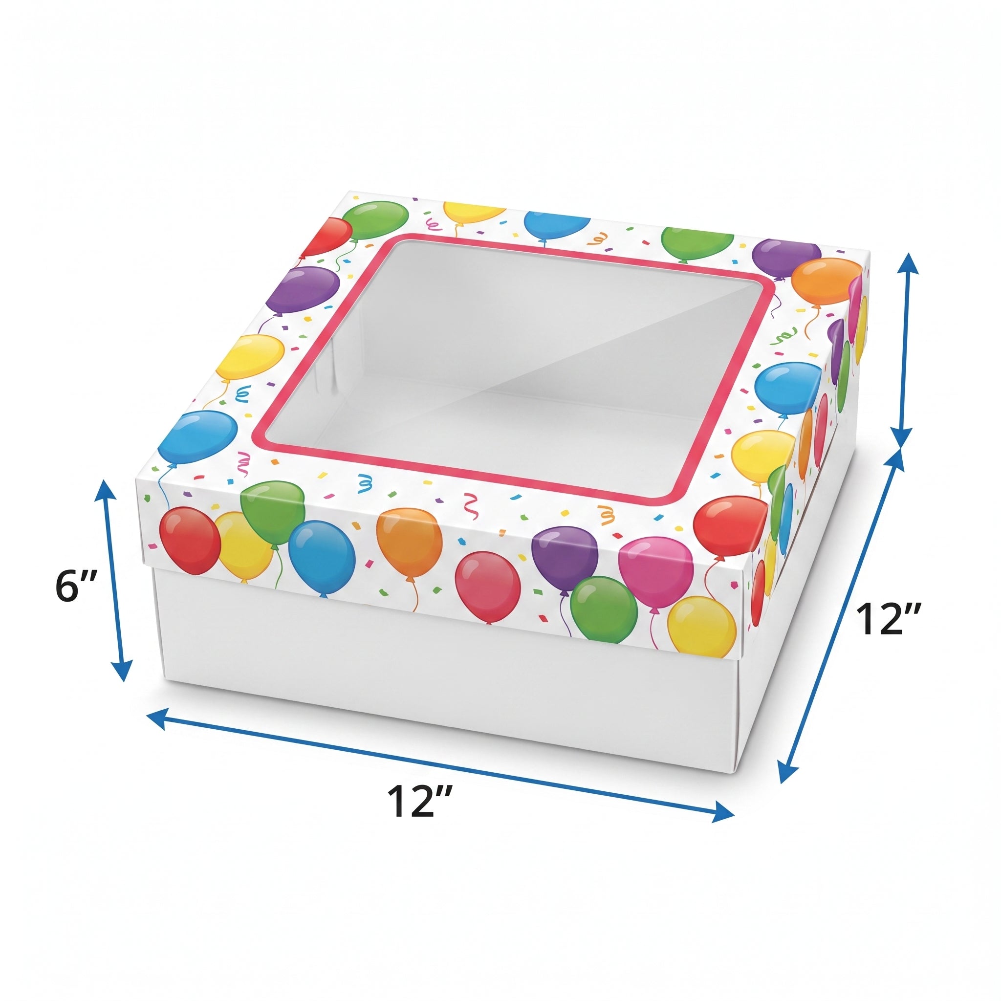 Colorful Birthday Cake Box with Viewing Window, 12"x12"x6"