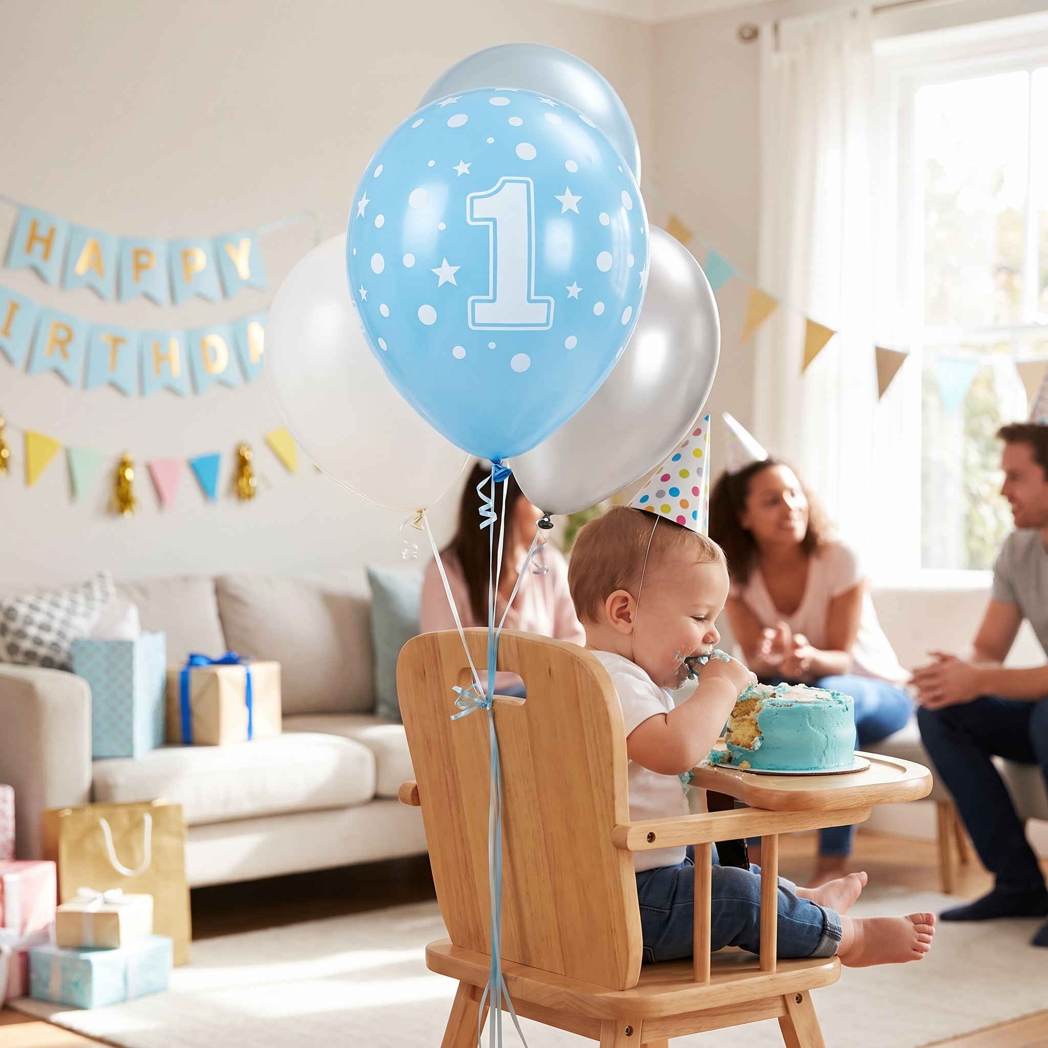 Blue 12" #1 Printed Latex Balloons - Bulk Pack