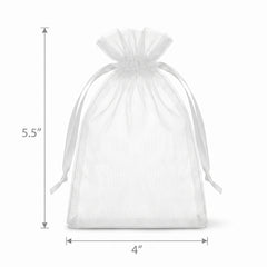 Elegant White Organza Wedding Favor Bags - 12 Pack