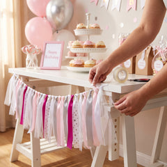 Luminous Iridescent Tulle Ribbon Garland for Kids' Birthday