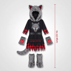 Kids' She-Wolf Halloween Costume with Faux Fur and Plaid Details - Child L (12-14)