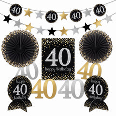 Sparkling Celebration 40th Birthday Room Decorating Kit - Black, Gold & Silver