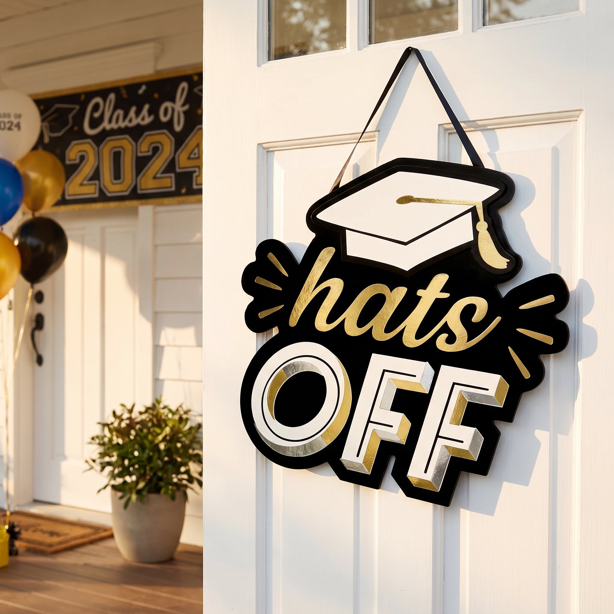 "Hats Off" Graduation Hanging Sign