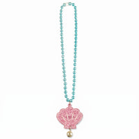 Shimmering Mermaid Seashell Pendant Necklace - 17" Pearl Beaded