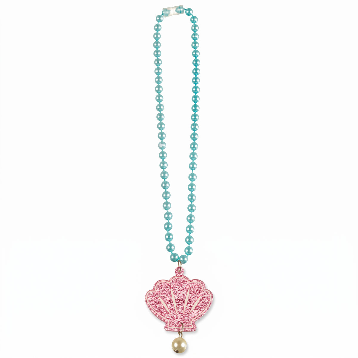 Shimmering Mermaid Seashell Pendant Necklace - 17" Pearl Beaded