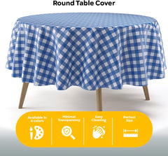 Round Blue Gingham Plastic Table Covers | 6 Pack