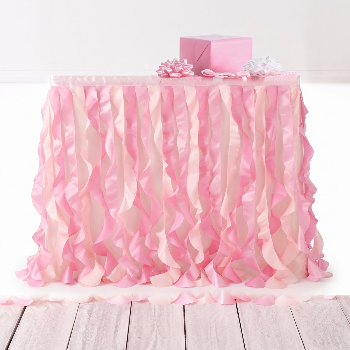 Pink Fabric Ruffle Table Skirt for Baby Shower