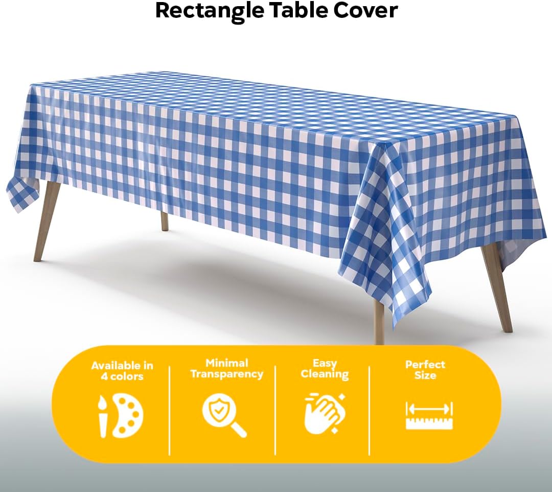 Blue Gingham Plastic Table Covers | 12 Pack - 54 In. x 108 In.