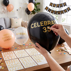 Gold Foil Balloon Stickers - Customizable Letter Sheets (6-Pack)