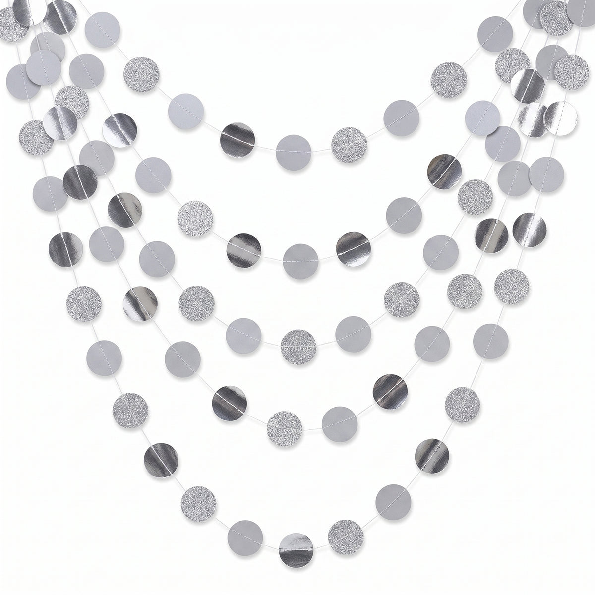 Silver Glitter Polka Dot String Decorations - 7" Length, 6 Pack