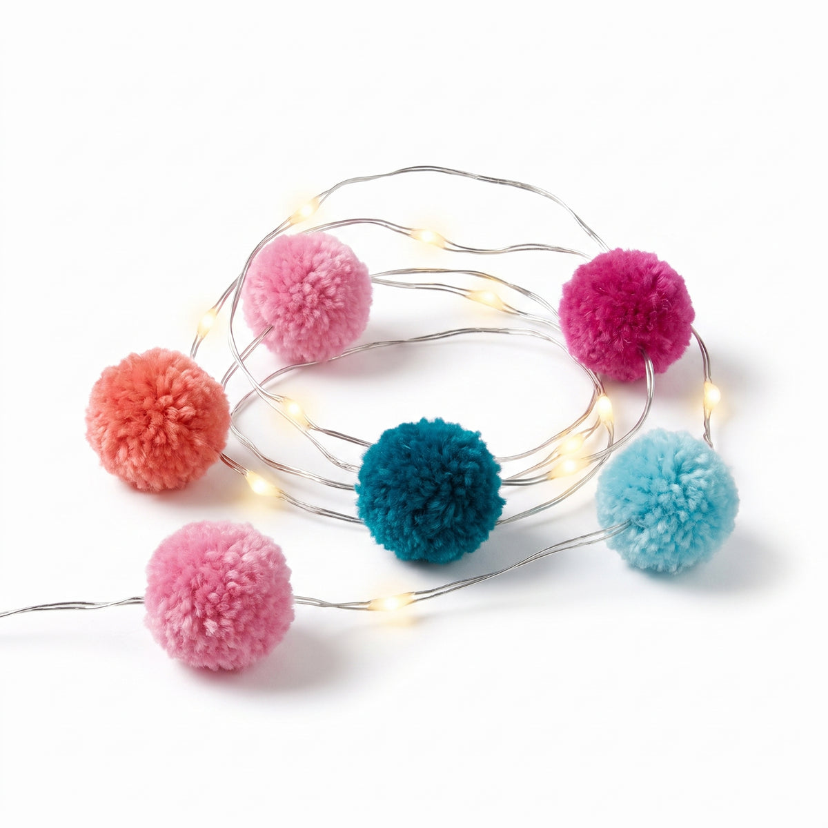 Vibrant Pom-Pom LED String Lights - 5 ft, 10 Colorful LEDs