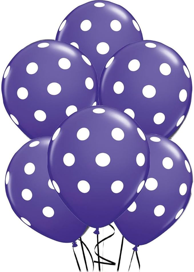 6ct, 12" Lavender Polka Dot Latex Balloon