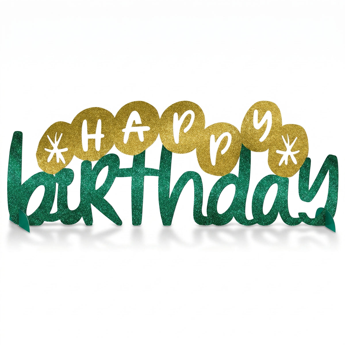 Glittery Green and Gold "Happy Birthday" Table Centerpiece