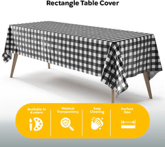 Black Gingham Plastic Table Cover | Case of 48 - 54 In. x 108 In.