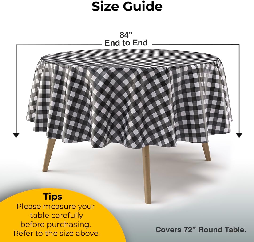 Round Black Gingham Plastic Table Covers | 6 Pack