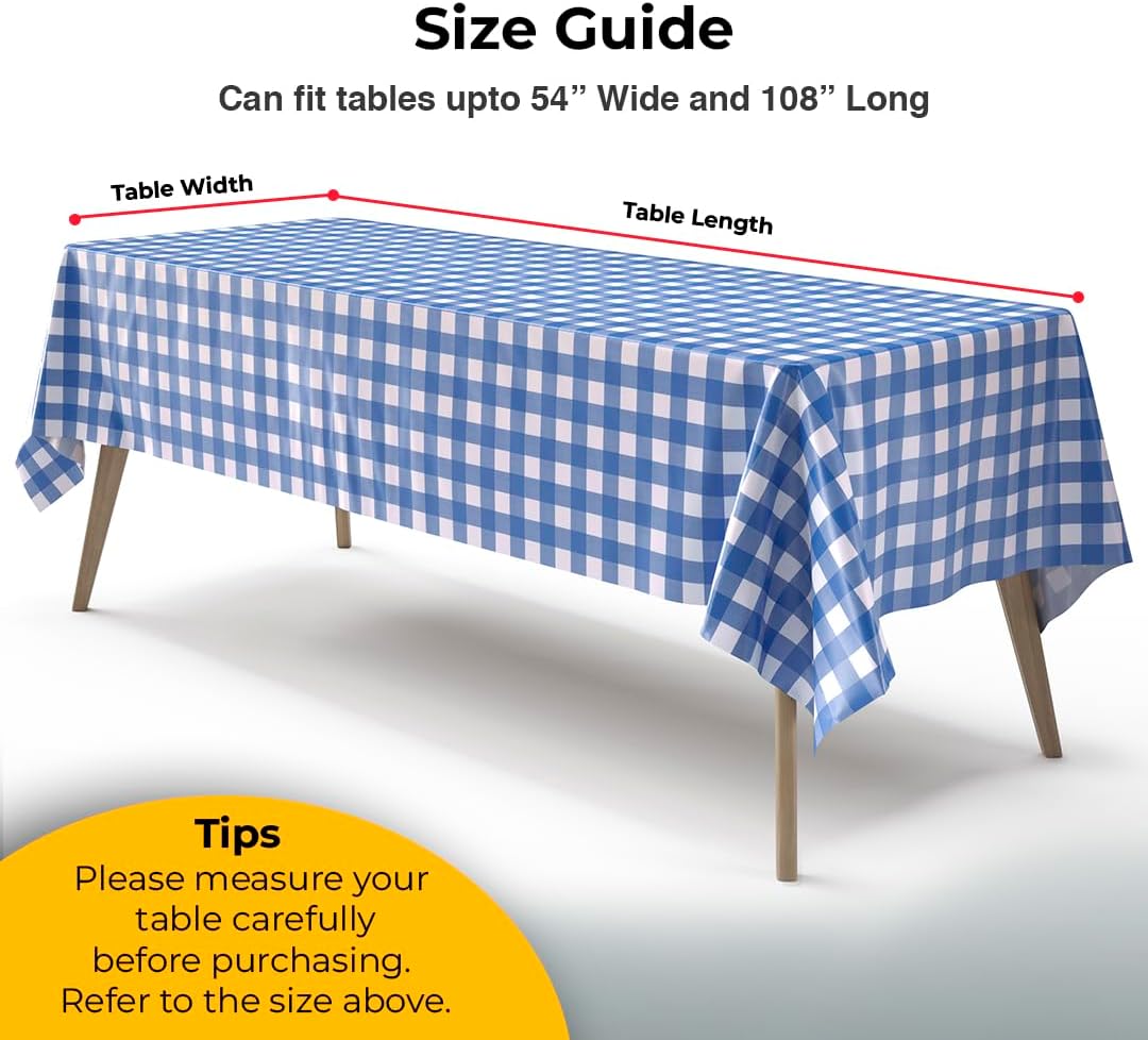 Blue Gingham Plastic Table Covers | 12 Pack - 54 In. x 108 In.