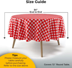 Round Red Gingham Plastic Table Covers | 6 Pack