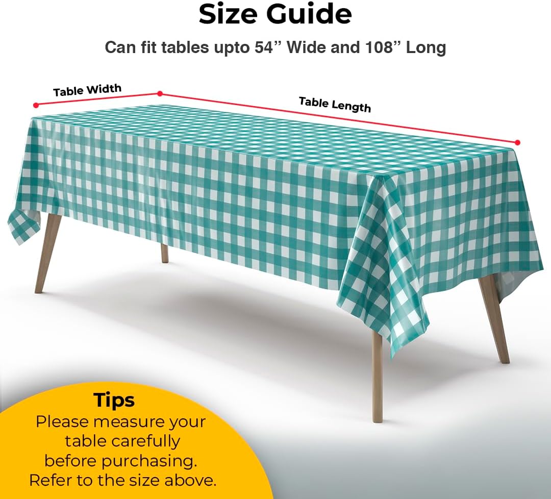 Teal Gingham Plastic Table Covers | 12 Pack - 54 In. x 108 In.