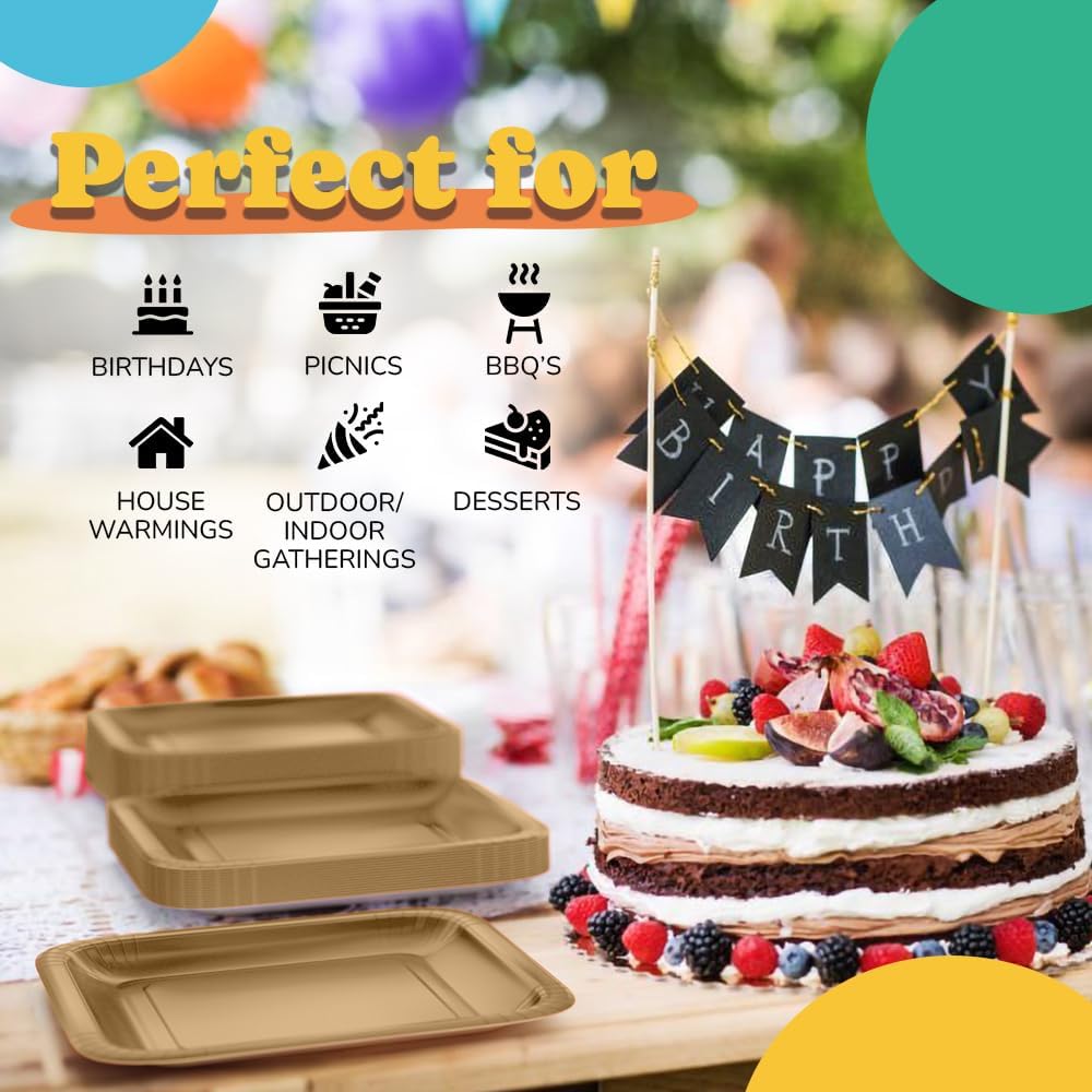 7 In. Bronze Square Paper Plates | 50 Count
