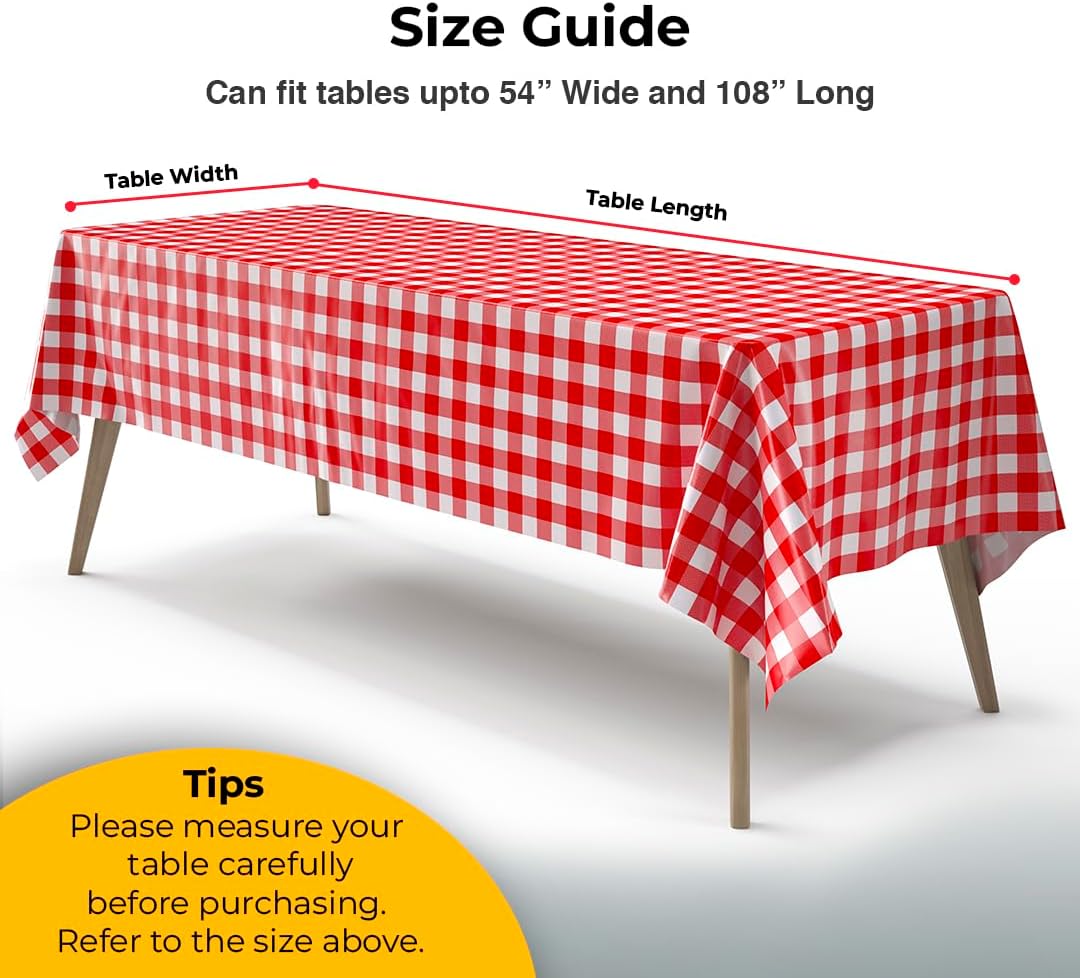 Red Gingham Plastic Table Covers | 12 Pack - 54 In. x 108 In.
