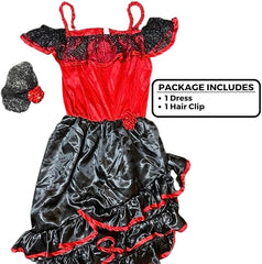 Girls' Spanish Dancer Halloween Costume with Hair Clip - Child L (12-14)