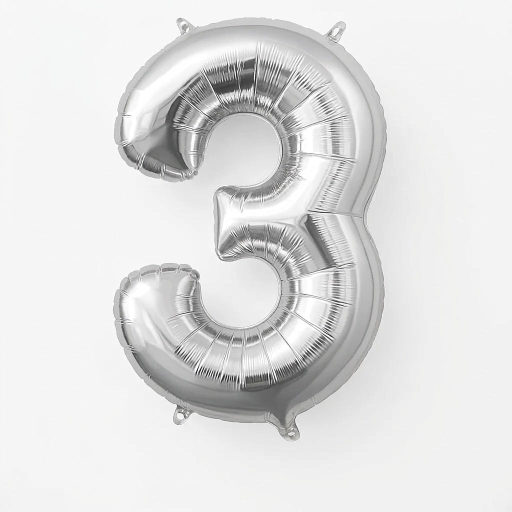 Silver Number "3" Foil Balloon | 16" Air-Filled