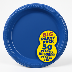 Royal Blue 7" Plastic Dessert Plates - 50 Pack