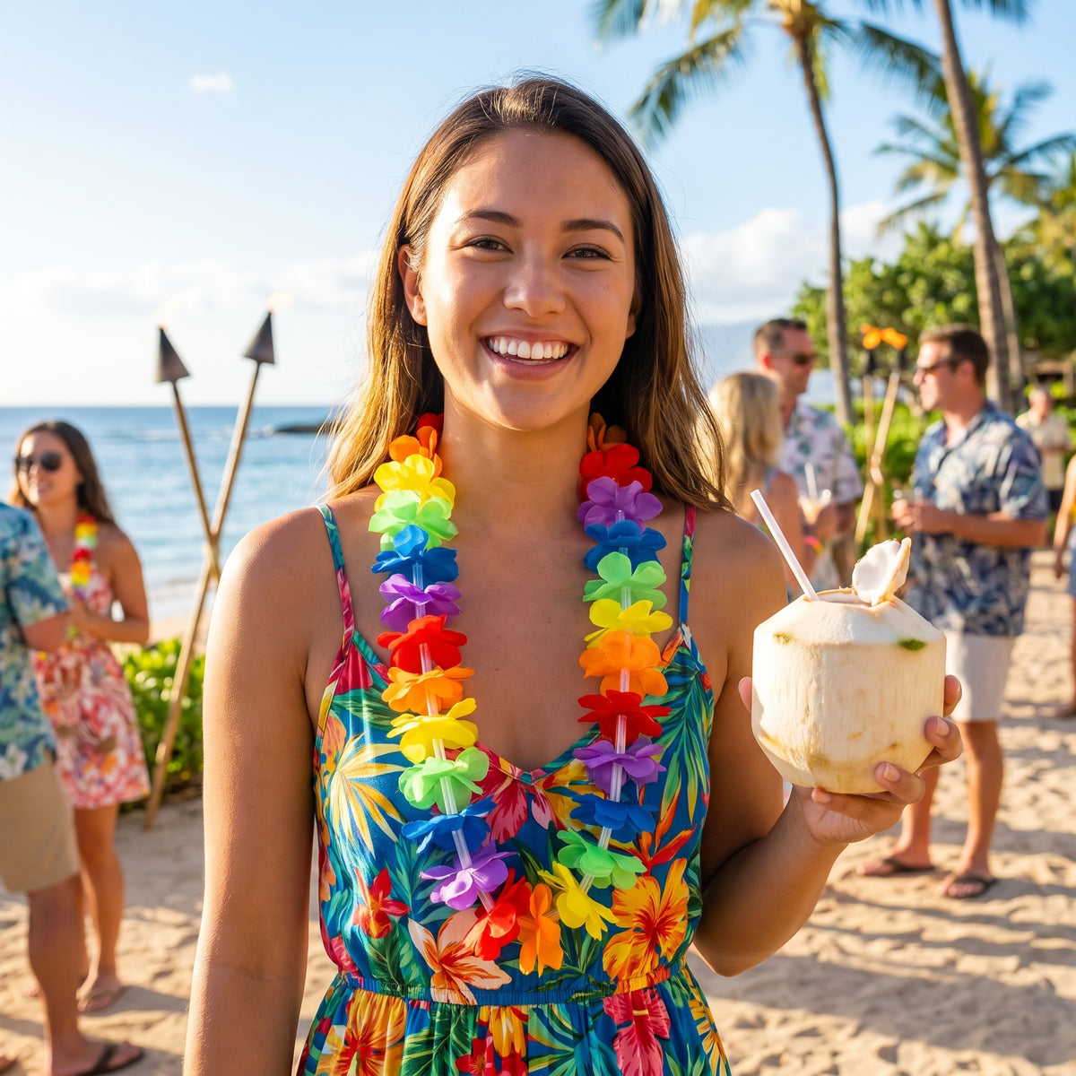 Vibrant Rainbow Lei Necklace - 40"