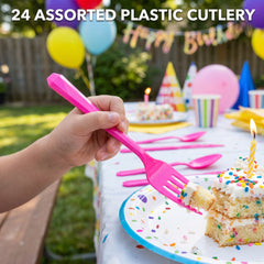 Bright Pink Assorted Plastic Cutlery Set - 7.5 in. - 24 Pack