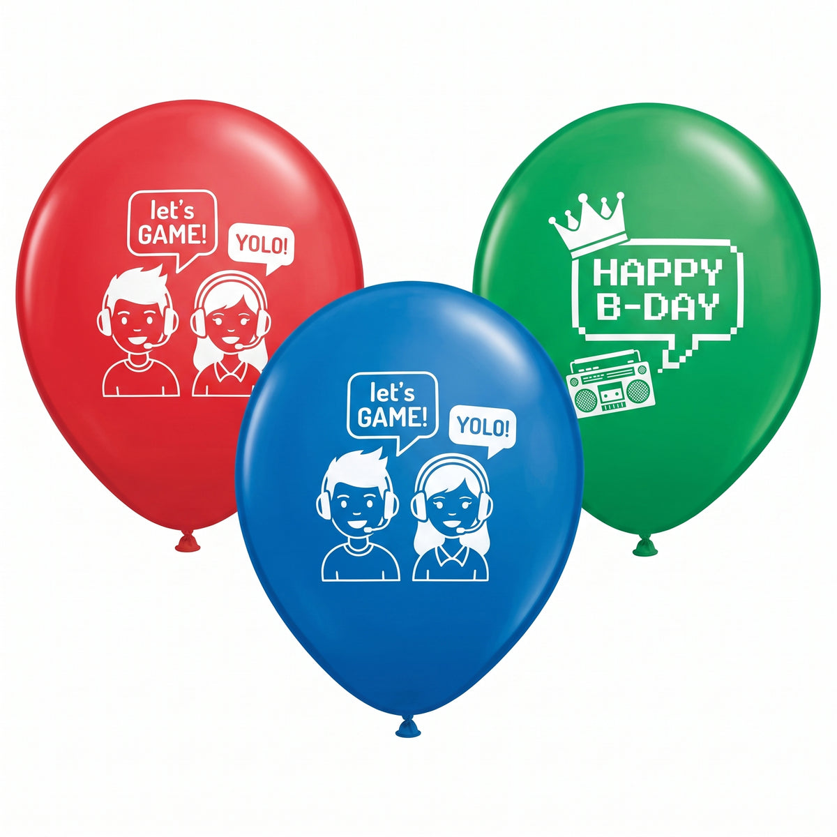 Party Town "Let's Game" Latex Balloons, 12-inch, Multicolor, 6-Pack