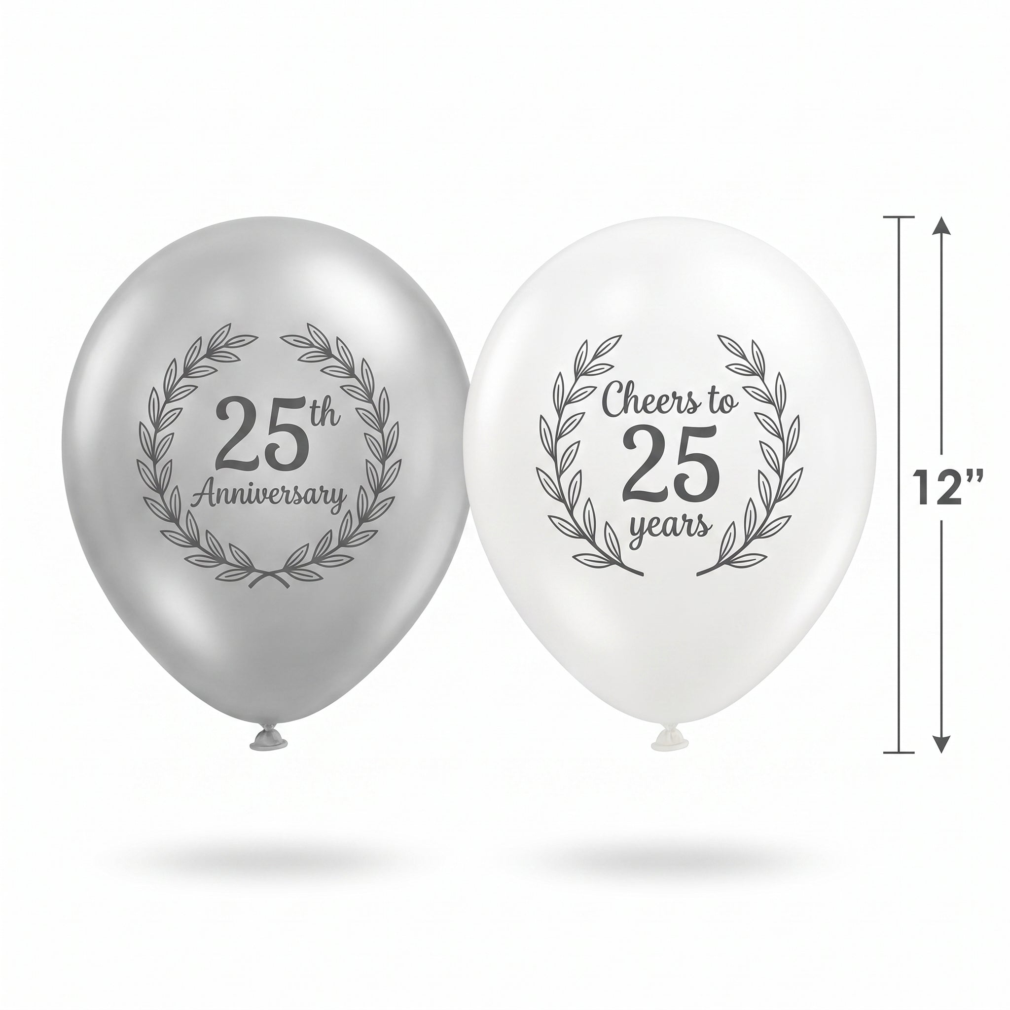 Silver & White 25th Anniversary Latex Balloons - 12", Pack of 15