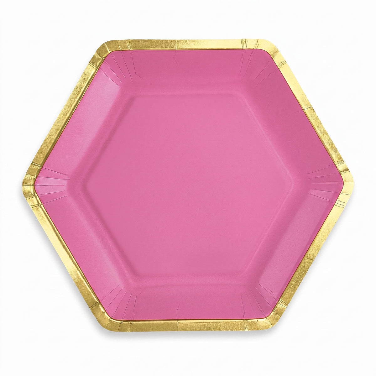 Bright Pink Hexagonal Metallic Paper Plates - 7"