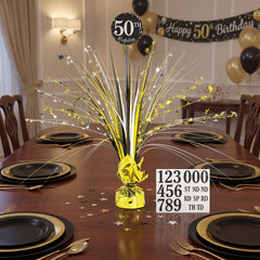 Sparkling Celebration Customizable Birthday Spray Centerpiece, Black/Gold/Silver - 17"