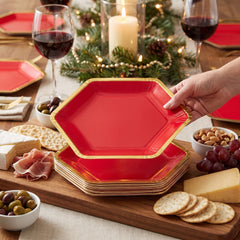 Red Hexagonal 7" Metallic Paper Plates
