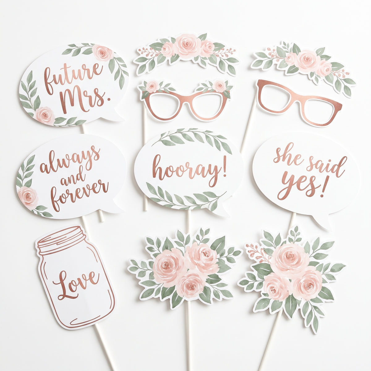 Love & Leaves Wedding Photo Booth Props - 13-Piece Set