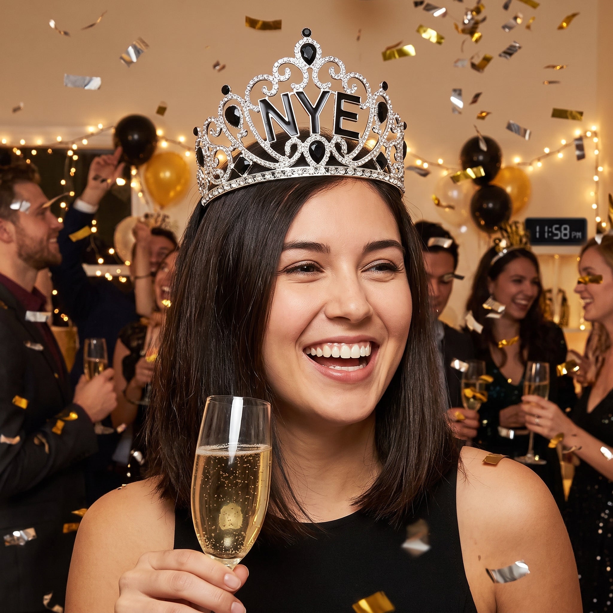 Silver "NYE" Royal Jeweled Crown Tiara for New Year's Eve