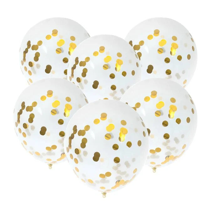 12" Balloon 6Pc/Pack - Gold Confetti Balloon